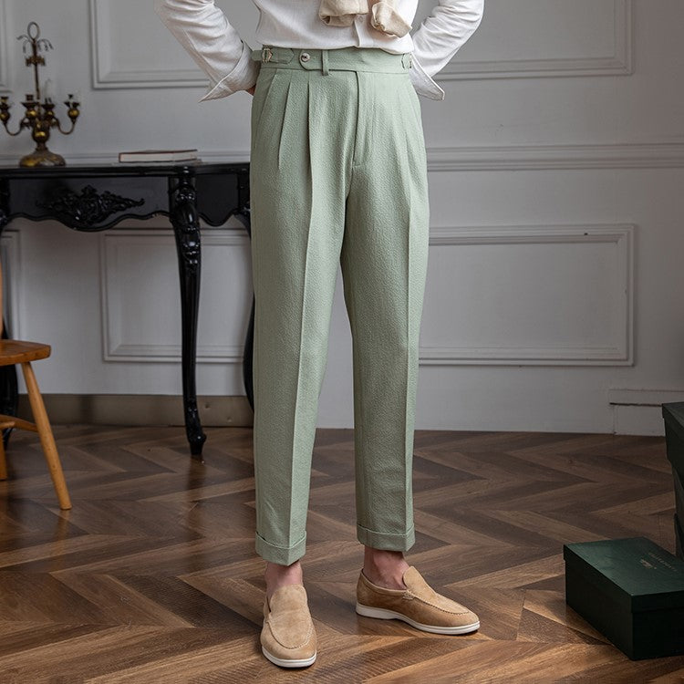 Men's High Waisted Work Trousers Pleated Ankle Length Classic Fit