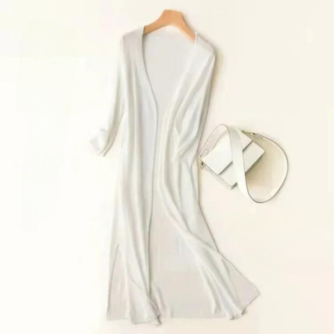 Women's Long Cardigan with Open Front and Long Sleeves