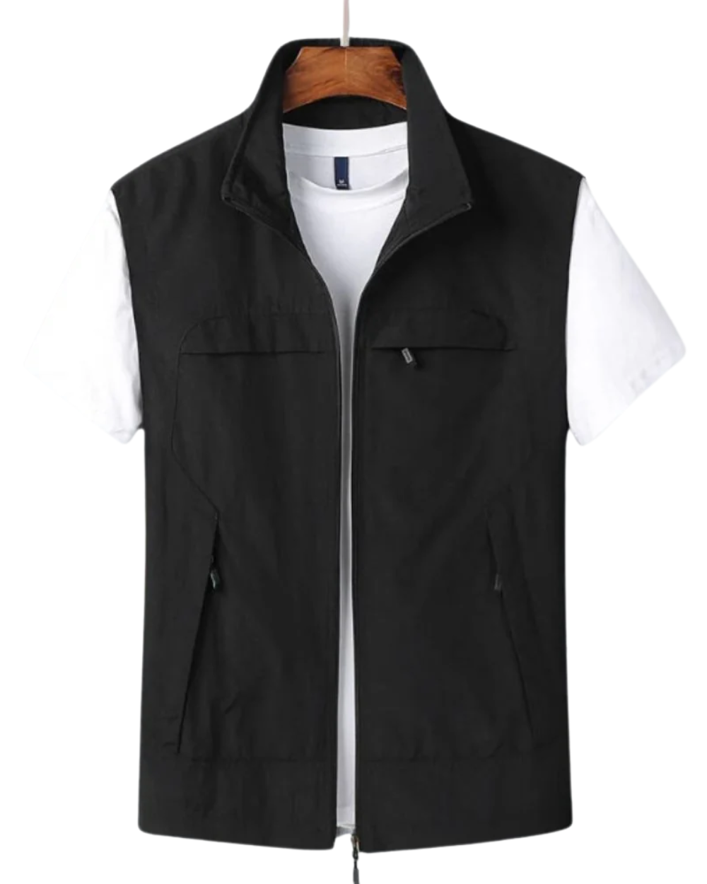 Men's Sleeveless Zip-Up Cardigan with Stand Collar and Pockets