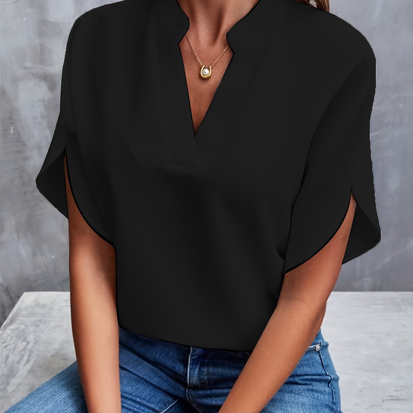 Women's Elegant Blouse With V-Neck