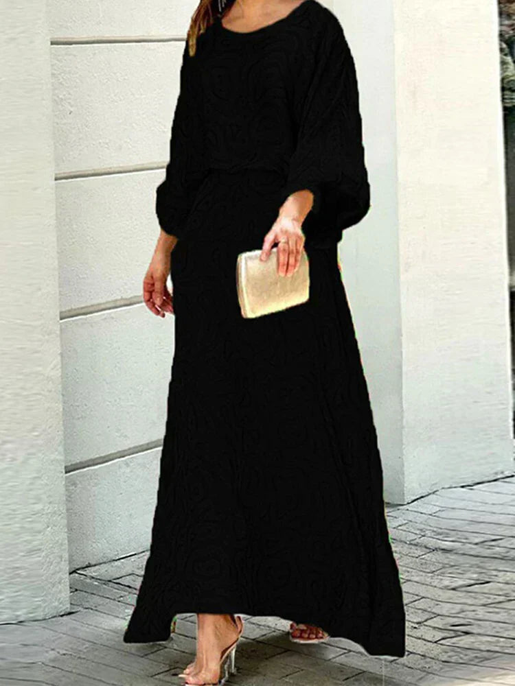 Women’s Colorful Abstract Print Maxi Dress with Flowing Sleeves