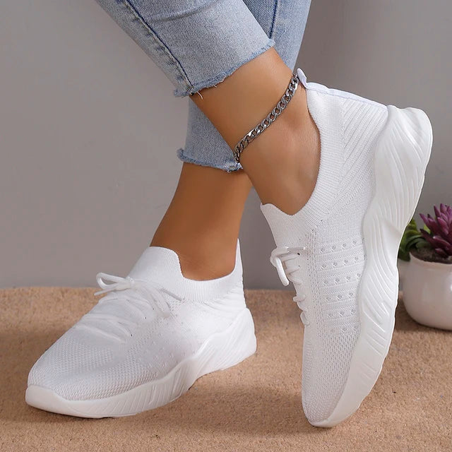 Women's Casual Slip-On Sneakers with Cushioned Sole and Laces