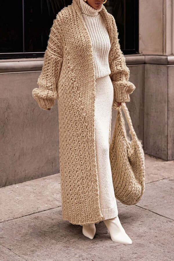 Women's Long Chunky Knit Cardigan with Oversized Cozy Fit