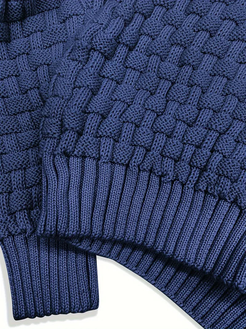 Men’s Textured Knit Jumper with Shawl Collar and Button Detail