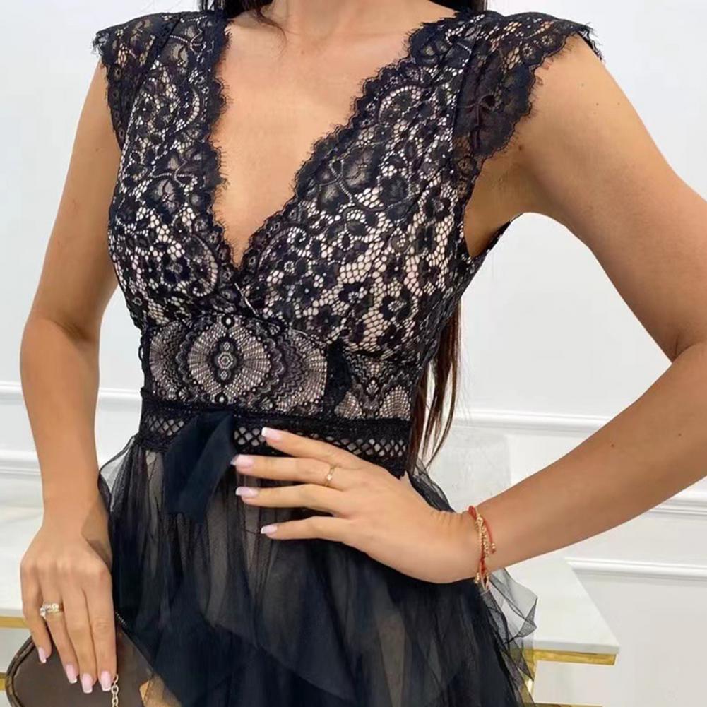 Women's Ruffle Tulle Party Dress with Lace Bodice