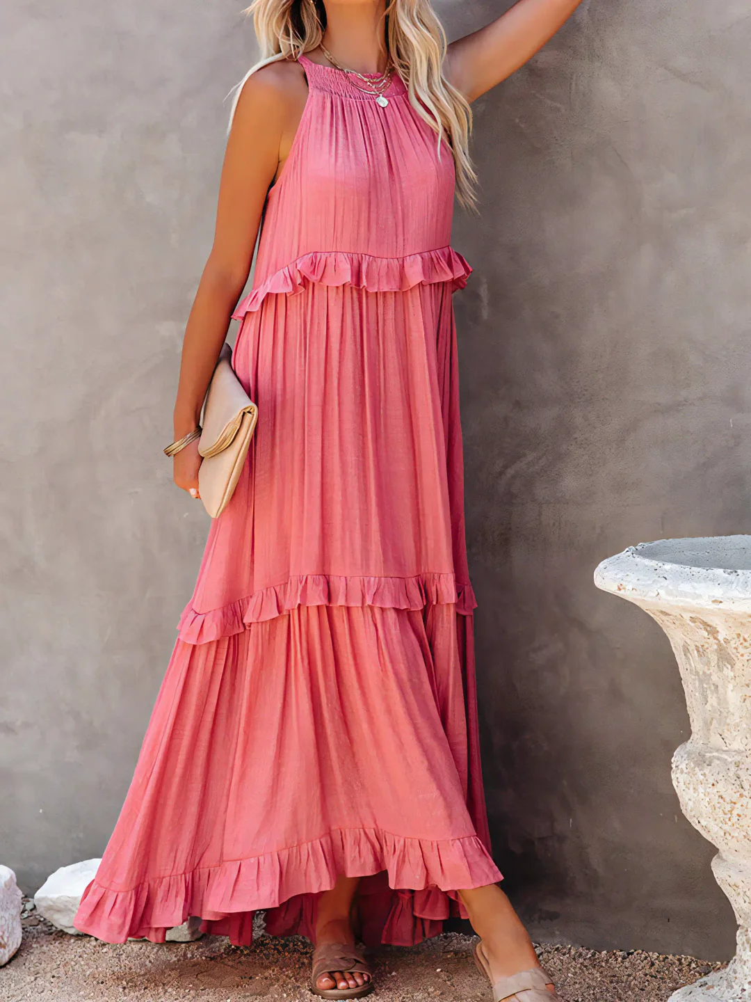 Women's Sleeveless Maxi Dress with Ruffled Skirt