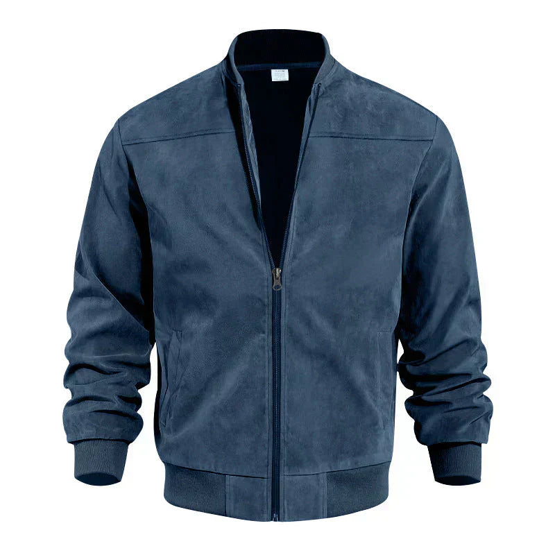 Men's Classic Zip-Up Bomber Jacket with Ribbed Cuffs and Hem