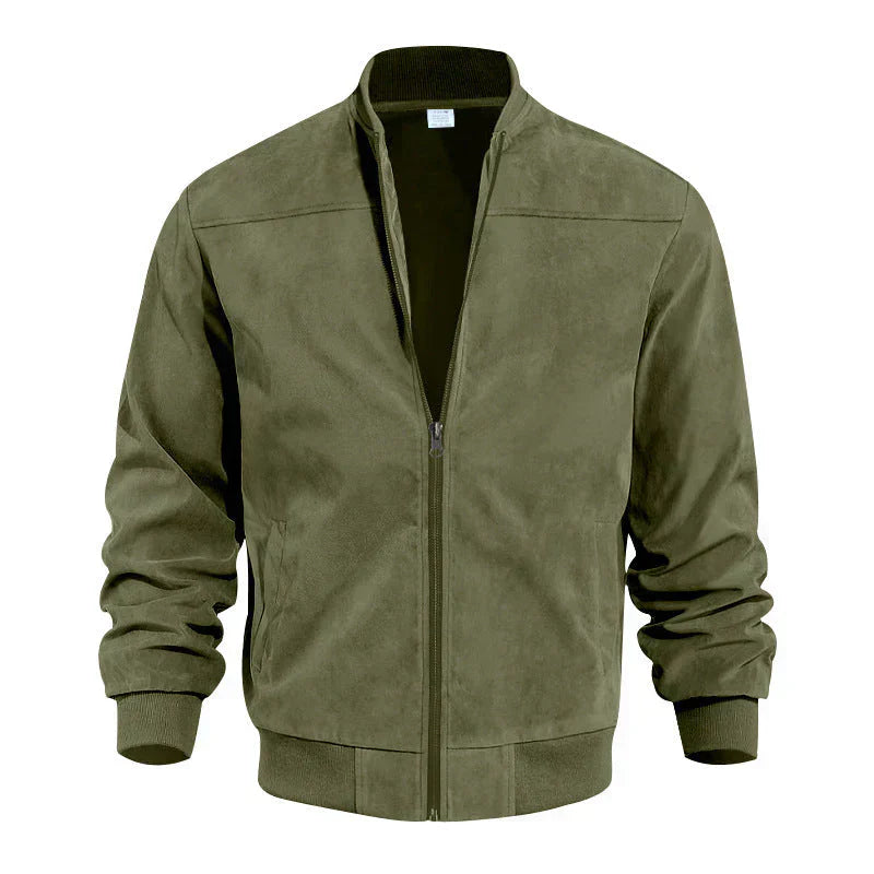Men's Classic Zip-Up Bomber Jacket with Ribbed Cuffs and Hem