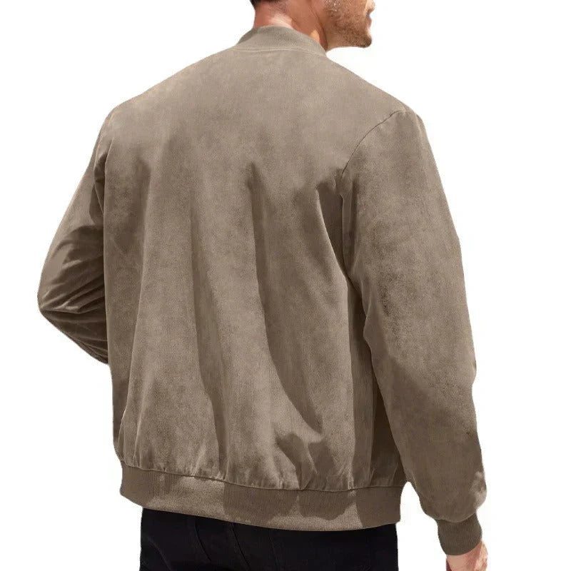 Men's Classic Zip-Up Bomber Jacket with Ribbed Cuffs and Hem