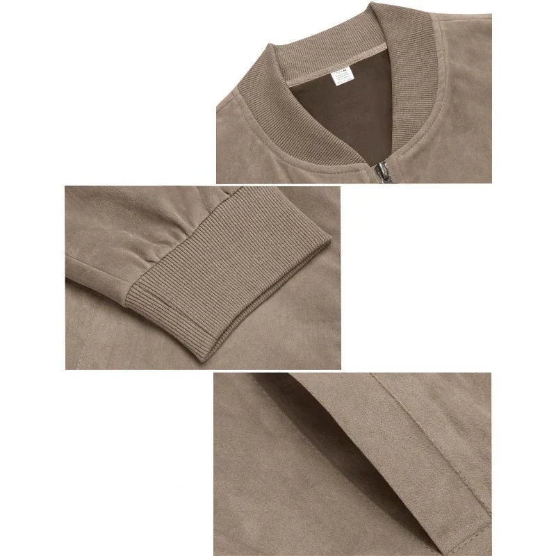 Men's Classic Zip-Up Bomber Jacket with Ribbed Cuffs and Hem