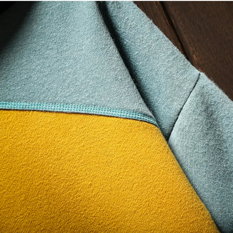 Men's Geometric Colorblock Hoodie with Kangaroo Pocket Design
