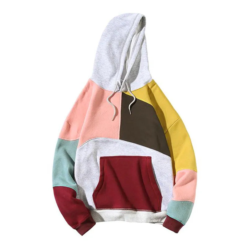Men's Geometric Colorblock Hoodie with Kangaroo Pocket Design