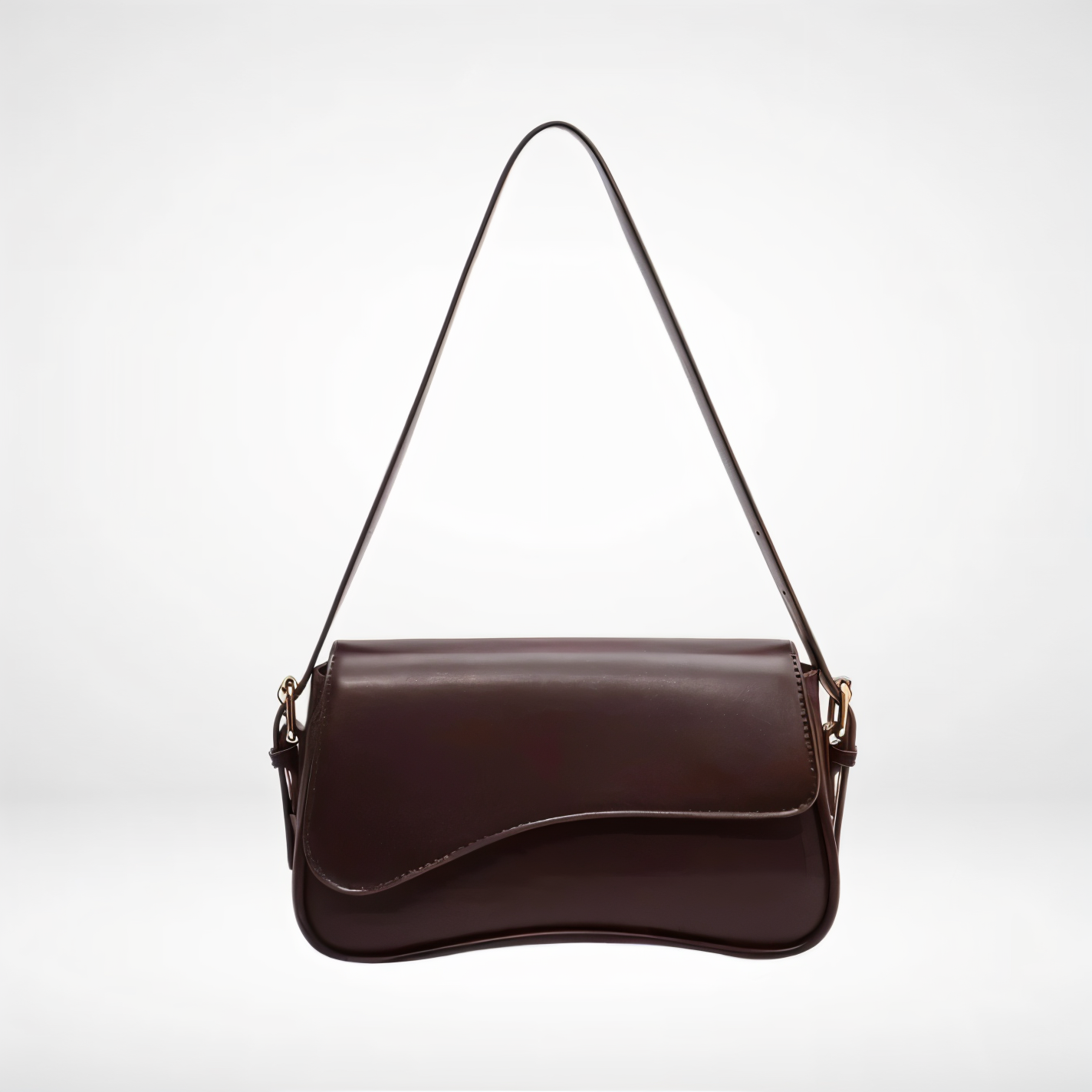 Women's Curved Flap Shoulder Bag with Adjustable Strap and Closure