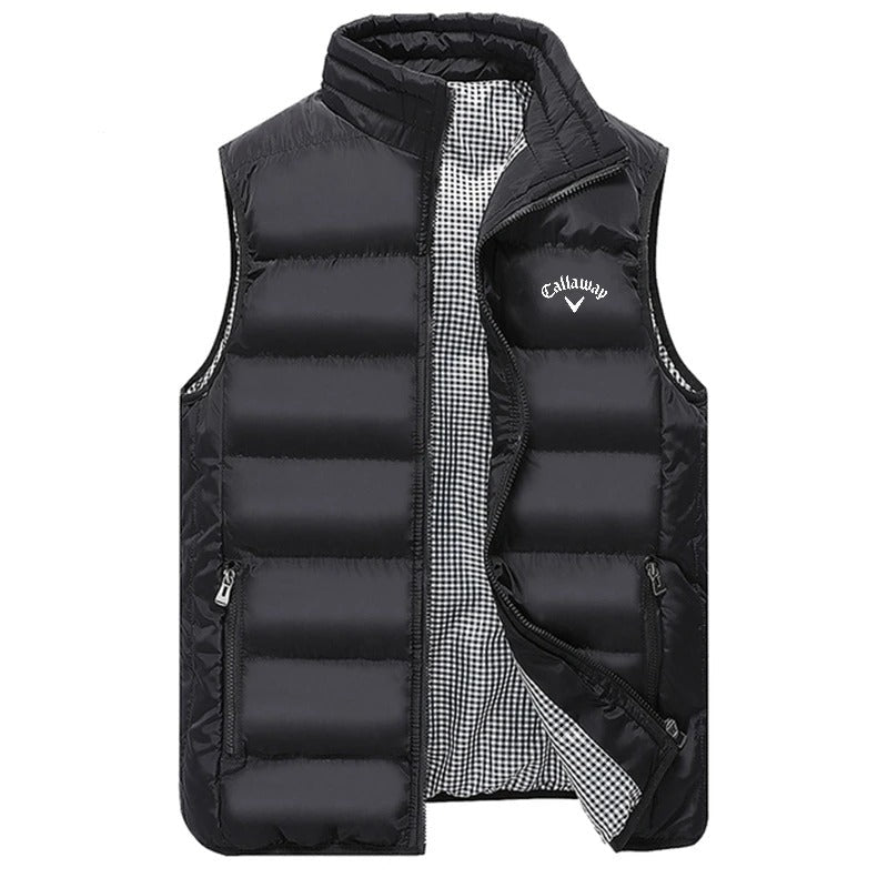 Men's Lightweight Quilted Puffer Vest with High Collar and Zip Pockets
