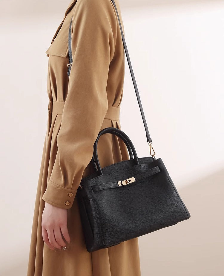 Women's Structured Crossbody Handbag with Top Handle and Clasp