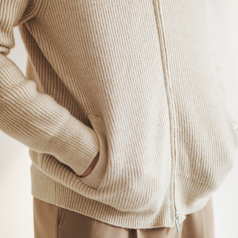 Men's Slim Fit Zip Cardigan with Ribbed Texture and Stand Collar