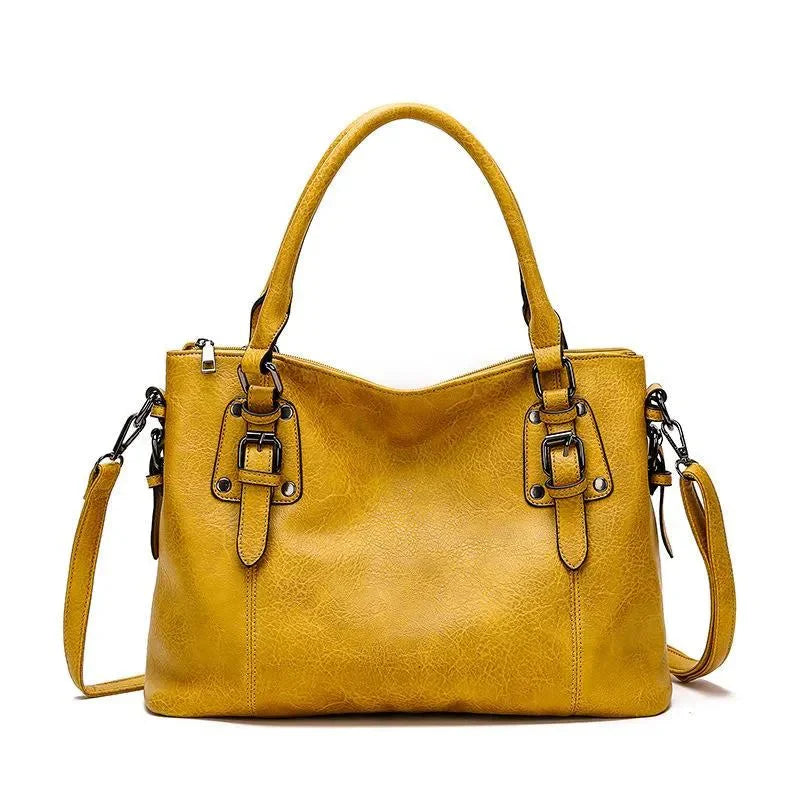 Women's Convertible Shoulder and Handbag with Dual Buckle Detail