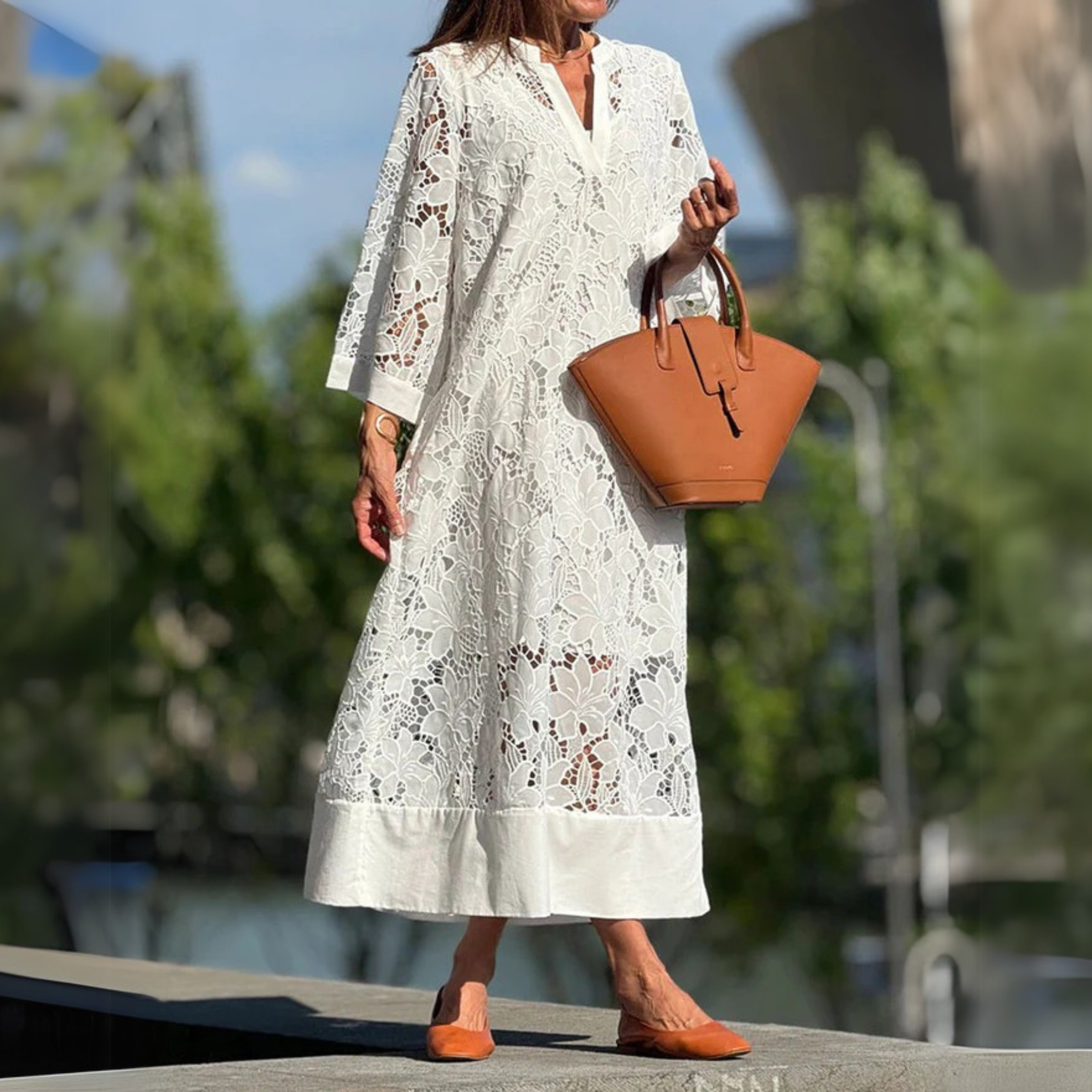 Women's Elegant Lace Maxi Dress with Sheer Floral Overlay