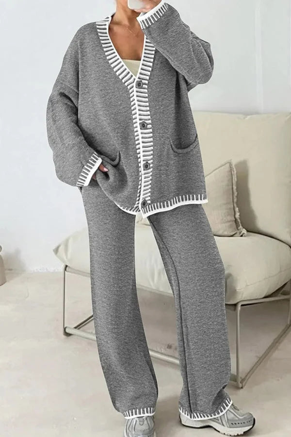 Women's 2-Piece Co-ord Loungewear Set with Button Cardigan Top