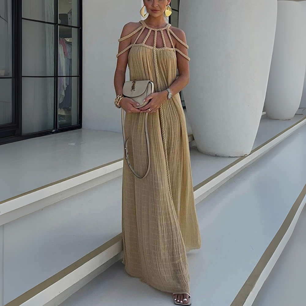 Women's Draped Maxi Dress with Braided Strap Detailing