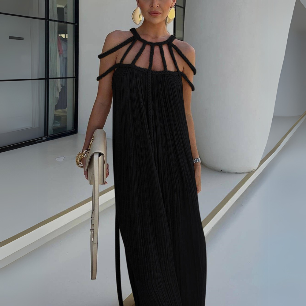 Women's Draped Maxi Dress with Braided Strap Detailing