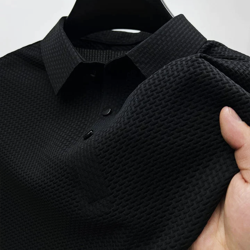 Men's Textured Short Sleeve Polo Shirt with Modern Button Detail