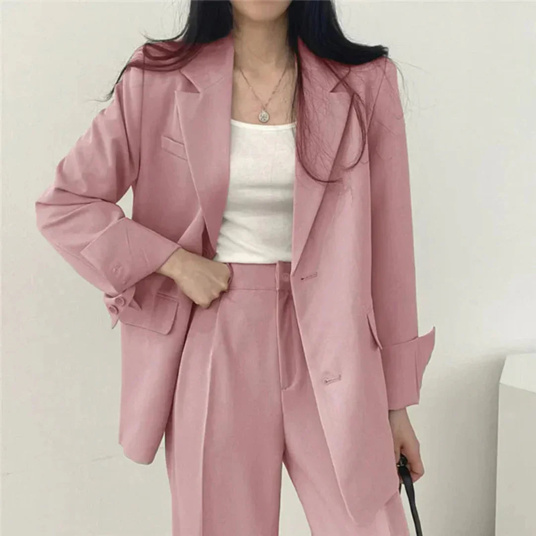 Women's 2-Piece Suit Set with Blazer and High-Waisted Trousers