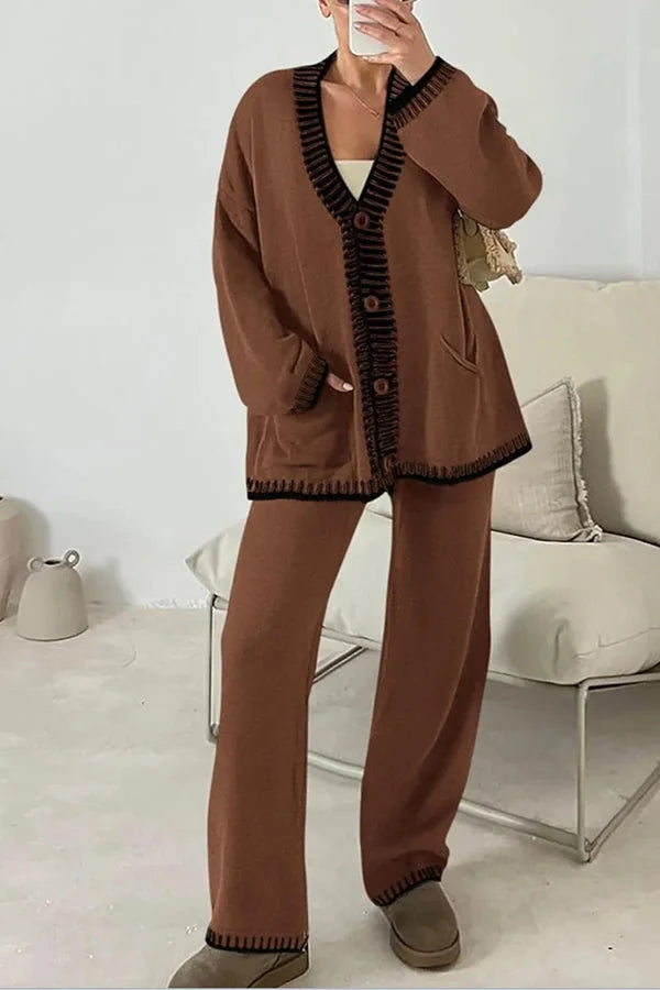 Women's 2-Piece Co-ord Loungewear Set with Button Cardigan Top