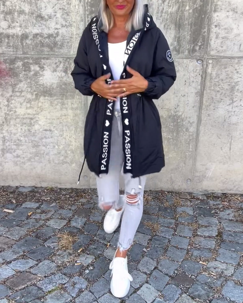 Women's Casual Zip-Up Jacket with Drawstring Waist