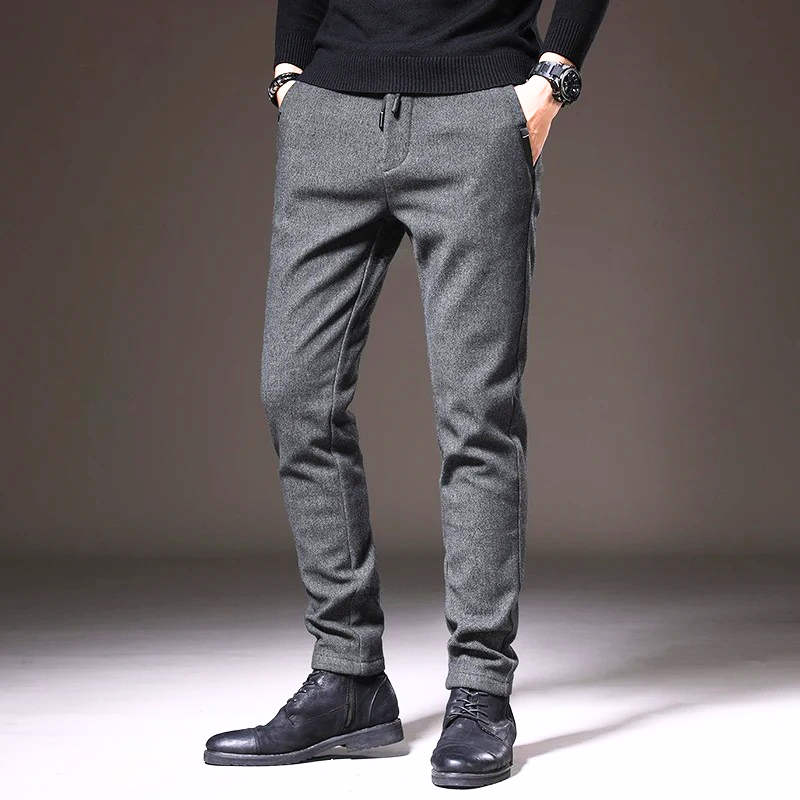 Men's Slim Fit Tapered Pants with Drawstring Waist and Side Pockets