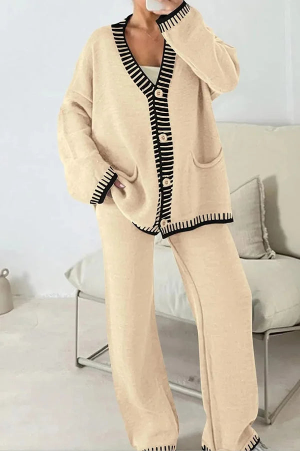 Women's 2-Piece Co-ord Loungewear Set with Button Cardigan Top