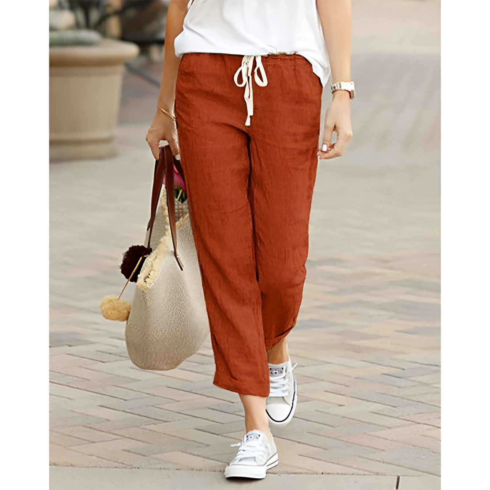 Women's Relaxed Fit Casual Trousers with Drawstring Waistband