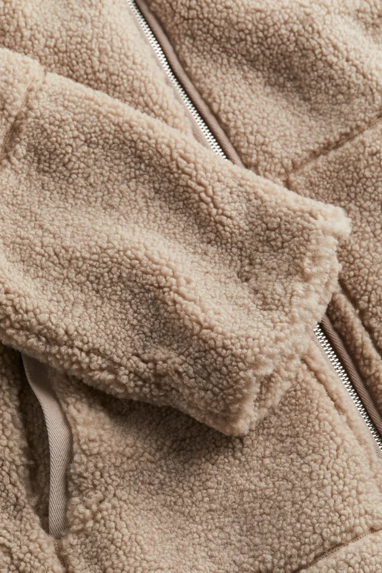 Women's Oversized Fleece Jacket with Zipper Front and High Collar
