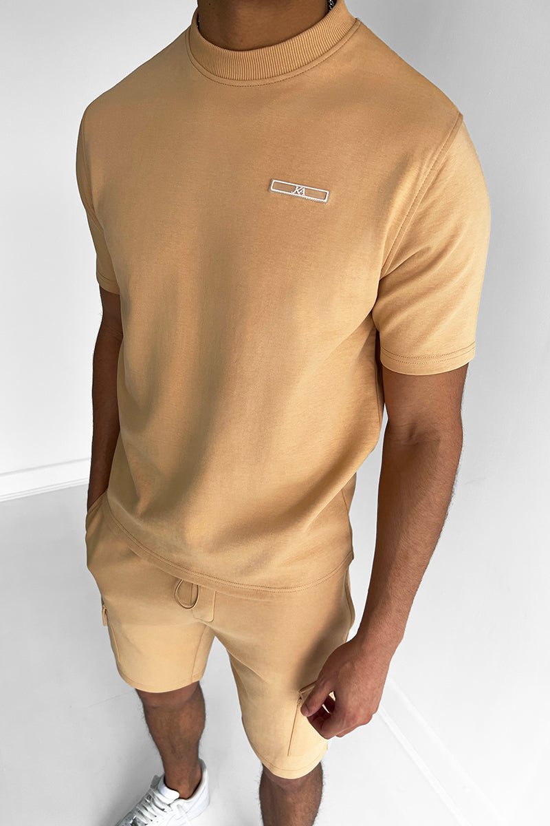 Men’s Two Piece T-Shirt and Cargo Shorts Set with Crew Neck and Pocket Detail