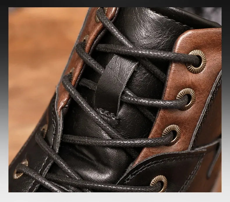 Men’s Lace-Up Ankle Boots with Side Zipper and Rugged Sole Design