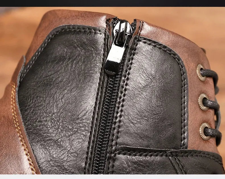 Men’s Lace-Up Ankle Boots with Side Zipper and Rugged Sole Design