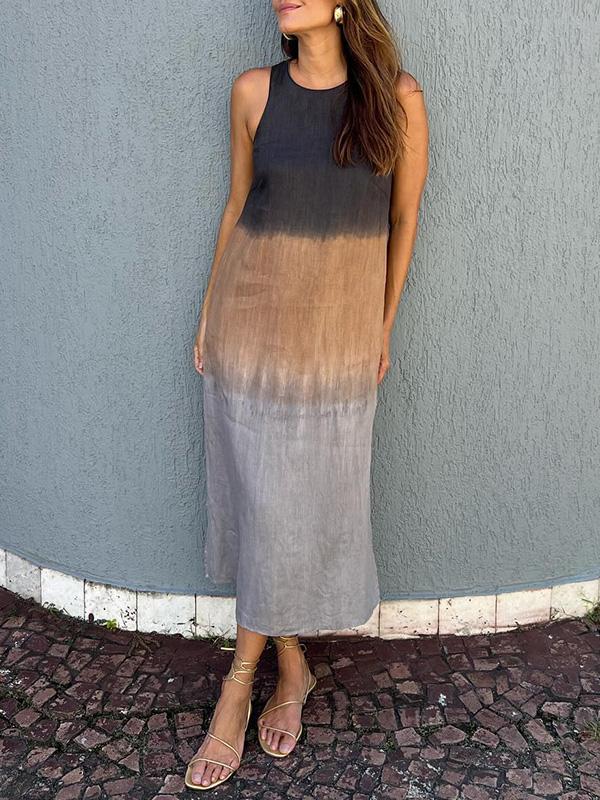 Women's Sleeveless Ombre Maxi Dress with Round Neckline