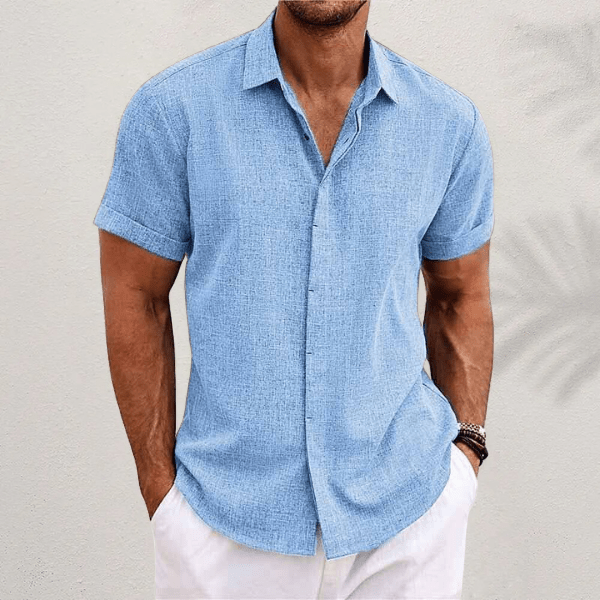 Men's Casual Collared Shirt with Short Sleeves and Button Closure