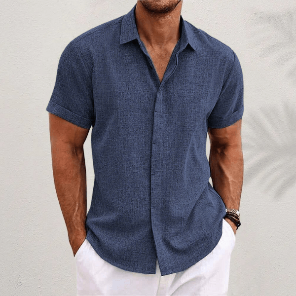 Men's Casual Collared Shirt with Short Sleeves and Button Closure