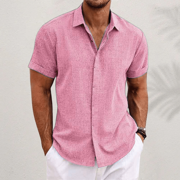 Men's Casual Collared Shirt with Short Sleeves and Button Closure