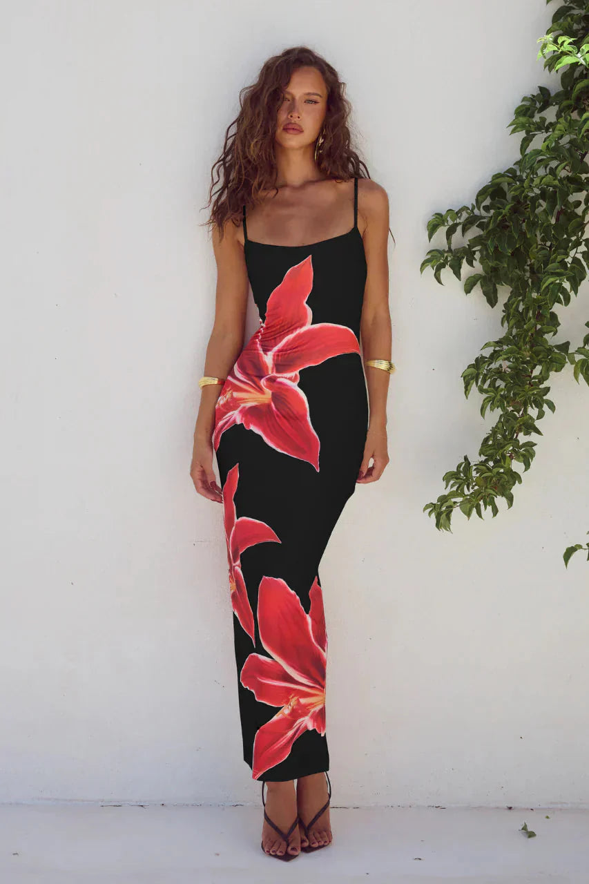 Women’s Floral Print Spaghetti Strap Maxi Dress