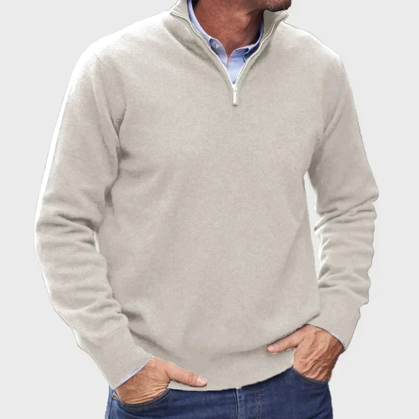 Men’s Half-Zip Knit Jumper with Stand Collar and Ribbed Cuffs