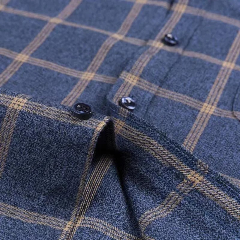 Men's Long Sleeve Checkered Shirt with Button Down Collar