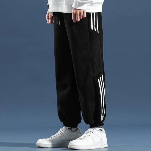 Men's Fleece-Lined Jogger Pants with Striped Detail