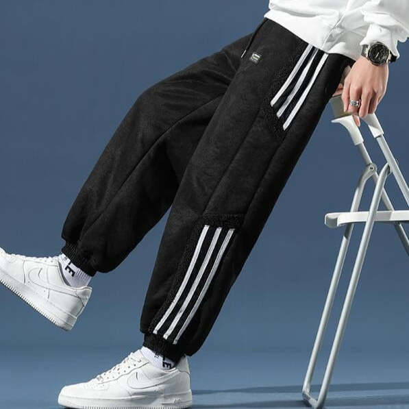 Men's Fleece-Lined Jogger Pants with Striped Detail