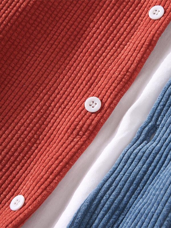 Men's Casual Corduroy Shirt with Long Sleeves and Colorblock Style