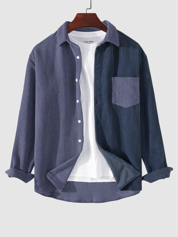 Men's Casual Corduroy Shirt with Long Sleeves and Colorblock Style