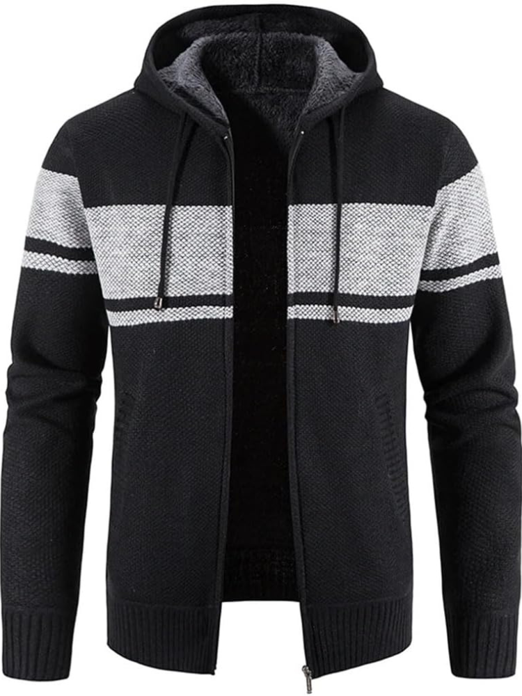 Men's Zip-Up Hoodie Cardigan with Lined Interior and Drawstring Hood