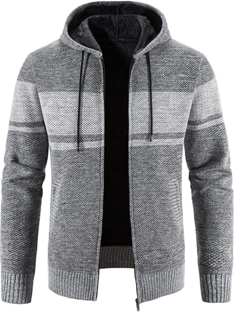 Men's Zip-Up Hoodie Cardigan with Lined Interior and Drawstring Hood