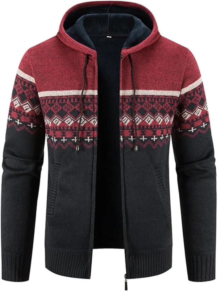 Men's Zip-Up Hoodie Cardigan with Lined Interior and Drawstring Hood